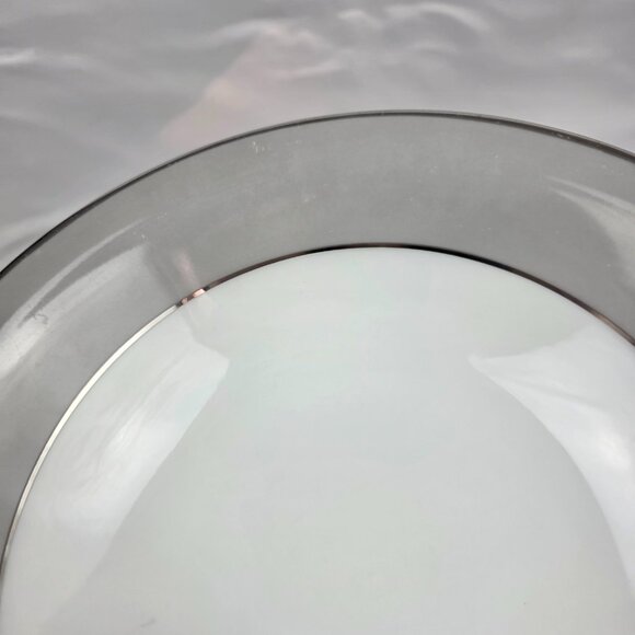 Sango Plantina Round Serving Bowl 9 Inch White with Gray Band & Platinum Trim - Picture 2 of 11